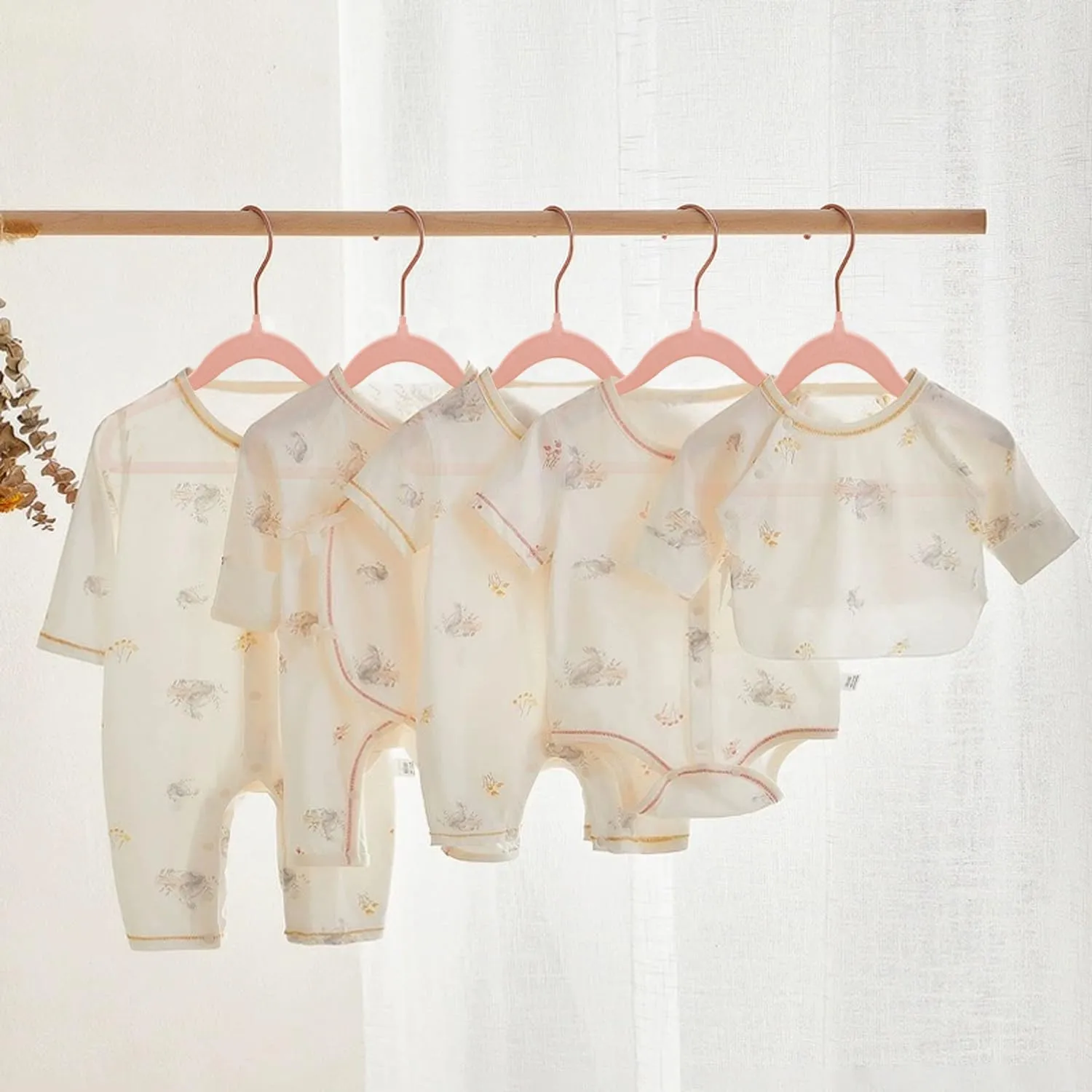 Baby Velvet Hangers, 32 Packs Kids Clothes Hangers, Non-Slip Childrens Hangers with Shoulder Notches, Storage Organizer Clothing Hangers for Infant and Toddler Pink (Rose Gold Hook)