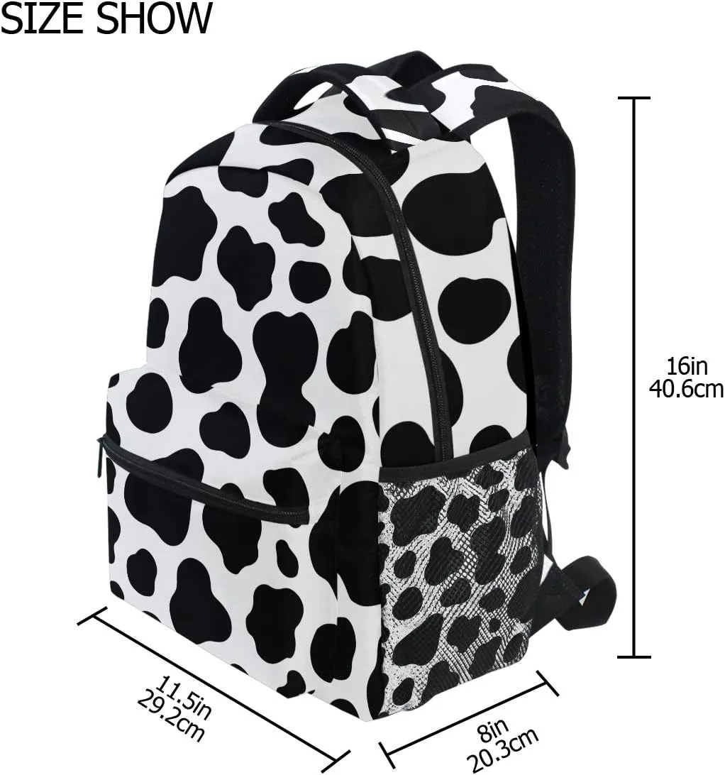 Backpack Animal Cow Print Pattern Adults School Bag Casual College Bag Travel Zipper Bookbag Hiking Shoulder Daypack for Women Men
