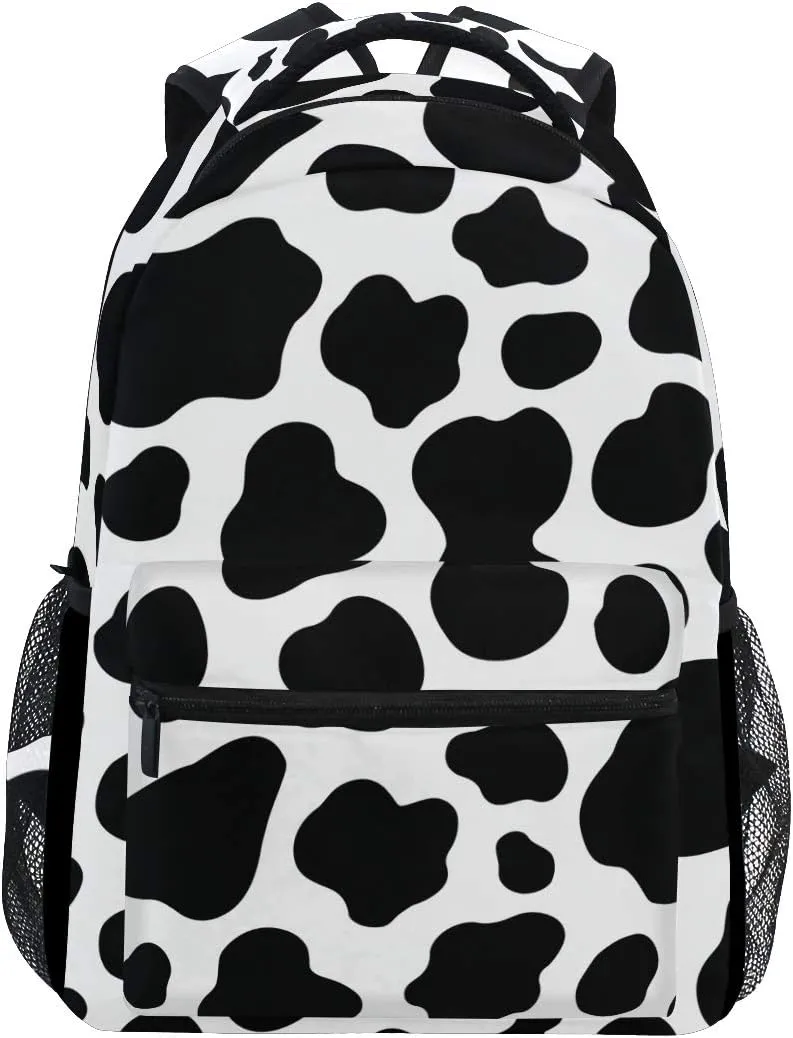 Backpack Animal Cow Print Pattern Adults School Bag Casual College Bag Travel Zipper Bookbag Hiking Shoulder Daypack for Women Men