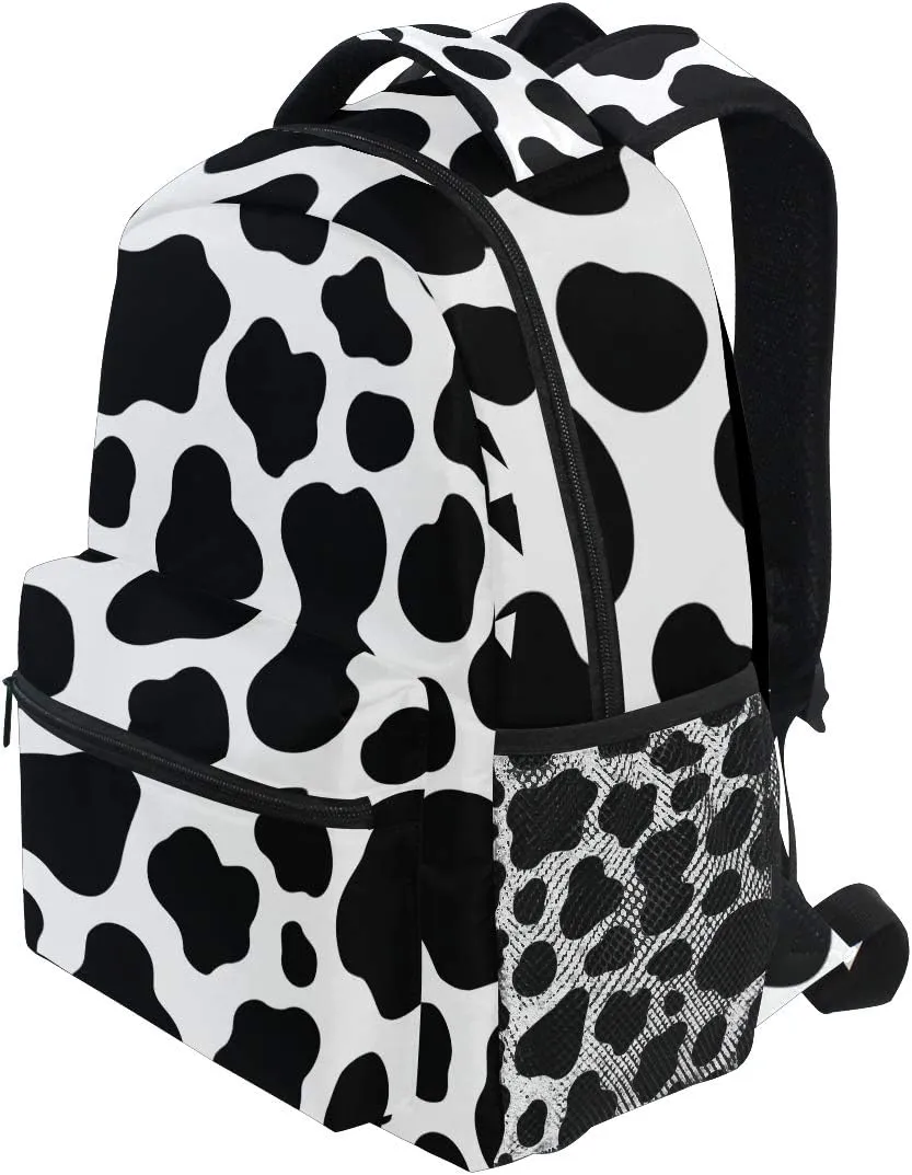 Backpack Animal Cow Print Pattern Adults School Bag Casual College Bag Travel Zipper Bookbag Hiking Shoulder Daypack for Women Men
