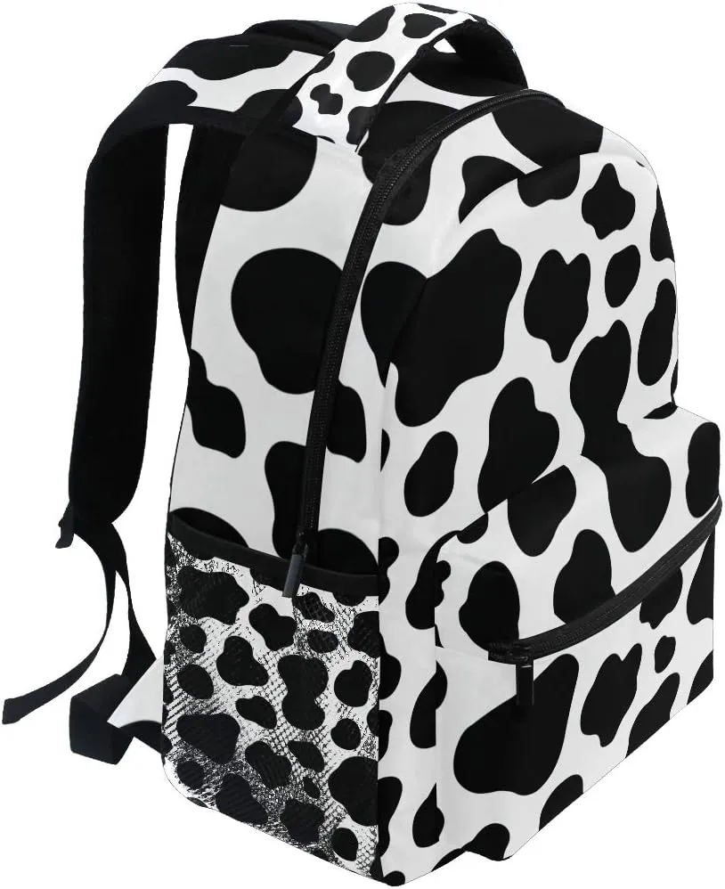 Backpack Animal Cow Print Pattern Adults School Bag Casual College Bag Travel Zipper Bookbag Hiking Shoulder Daypack for Women Men