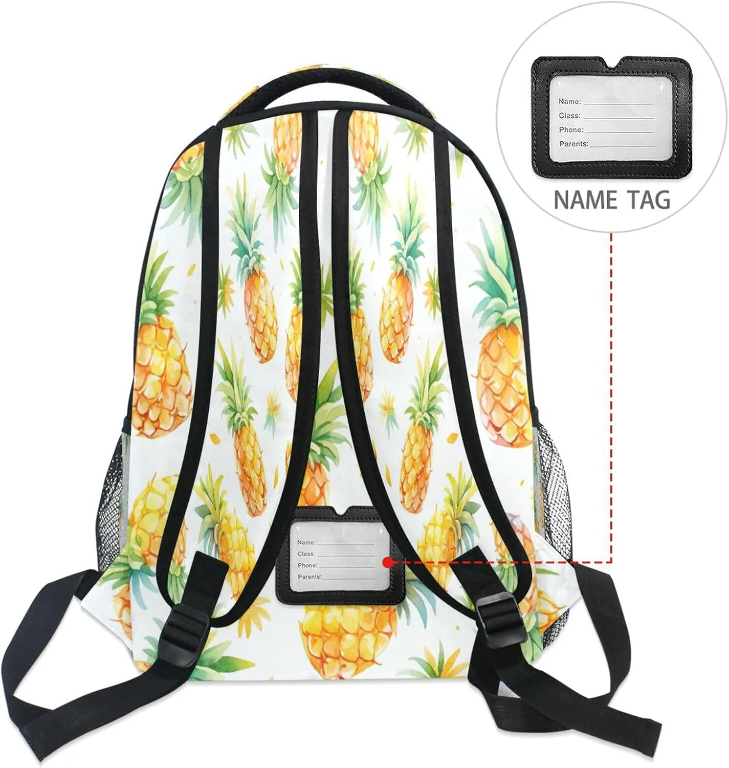 Backpack for Teacher Nurse Waterproof Laptop Bookbag with Chest Strap for College Work Hand-drawn Pineapples and Pineapple Slices Pattern_