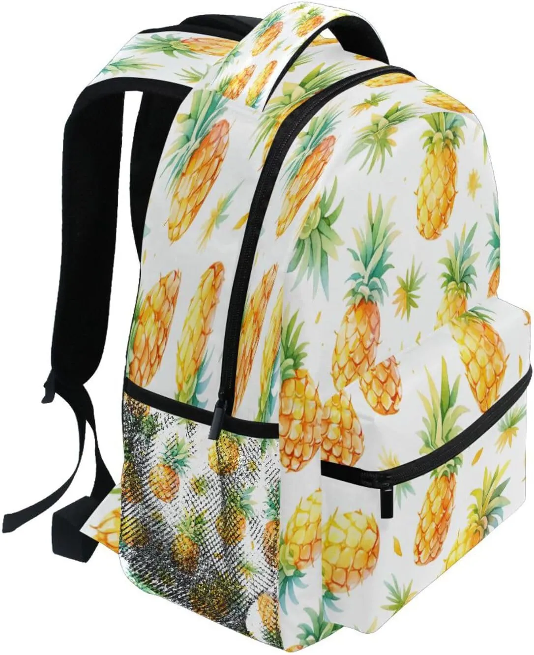 Backpack for Teacher Nurse Waterproof Laptop Bookbag with Chest Strap for College Work Hand-drawn Pineapples and Pineapple Slices Pattern_
