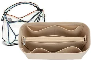 Bag Organizer Lined Storage Bag Bag Organizer Insert Portable Cosmetic Bag for Loewe(Khaki B,S)