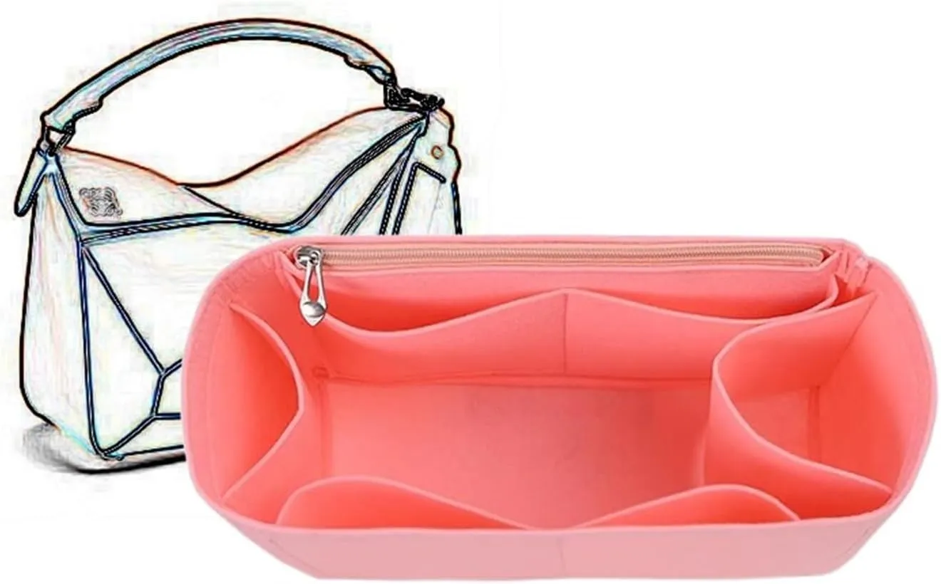Bag Organizer Lined Storage Bag Bag Organizer Insert Portable Cosmetic Bag for Loewe(Pink A,S)