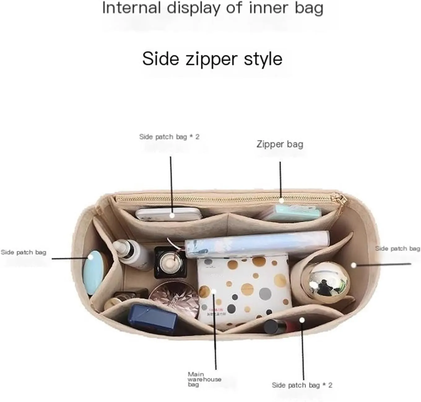 Bag Organizer Lined Storage Bag Bag Organizer Insert Portable Cosmetic Bag for Loewe(Pink A,S)