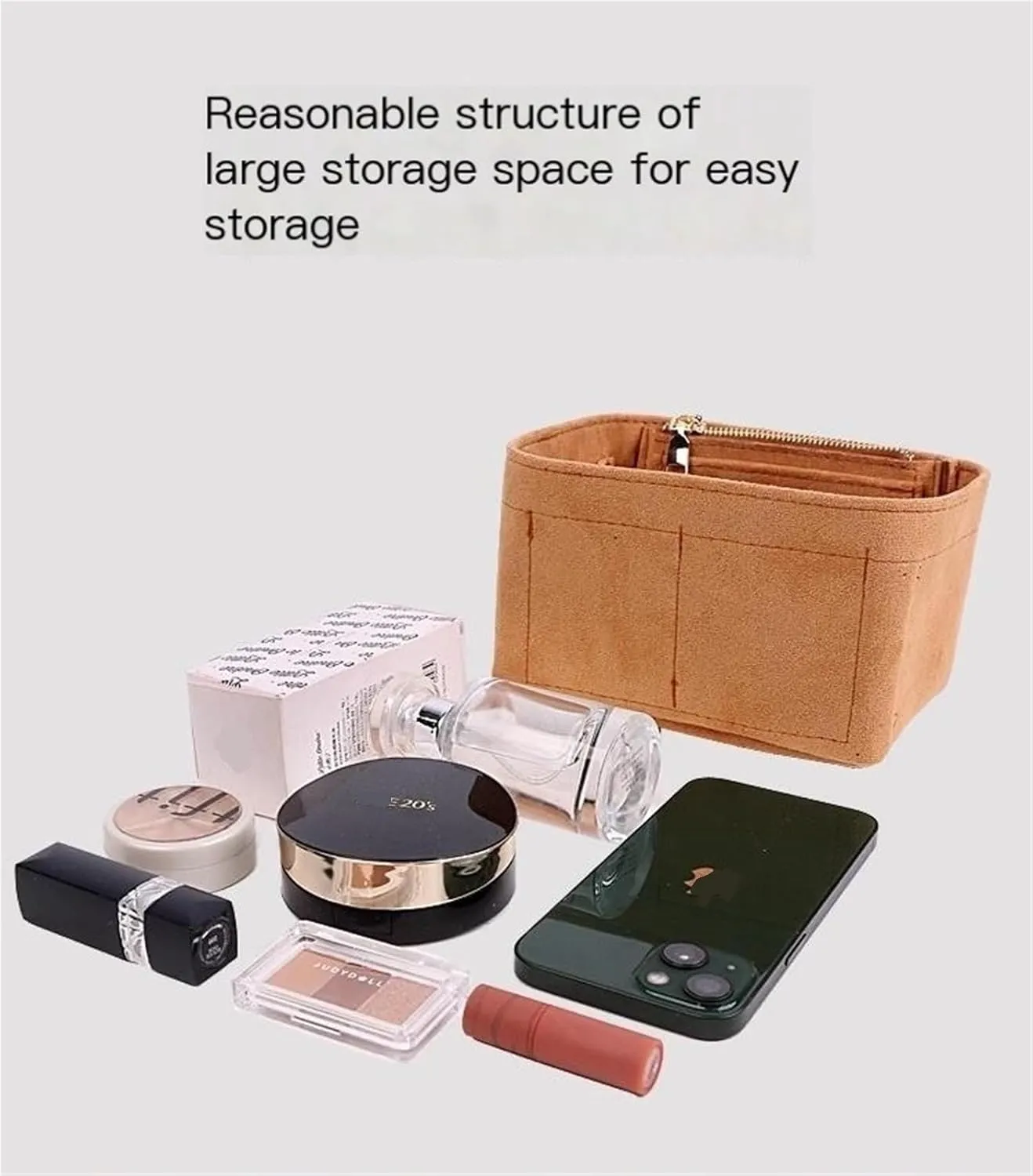 Bag Organizer Lined Storage Bag Bag Organizer Insert Portable Cosmetic Bag for Loewe(Pink A,S)