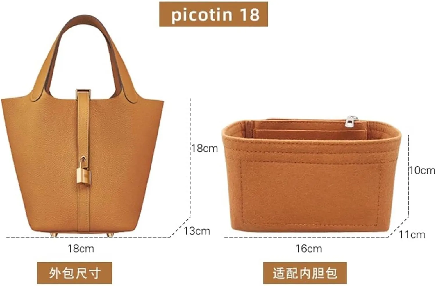Bag Organizer Liner Storage Bag Bag Storage Insert Portable Makeup Bag for Hermes Picotin18/22/26(Beige A,Picotin 18)