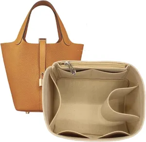 Bag Organizer Liner Storage Bag Bag Storage Insert Portable Makeup Bag for Hermes Picotin18/22/26(Beige A,Picotin 18)