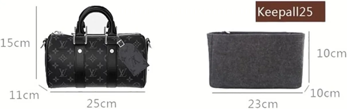 Bag organizer liner storage bag for LV keepall handbags bag storage plug-in portable cosmetic bag(Blcak gray a,For keepall 25)