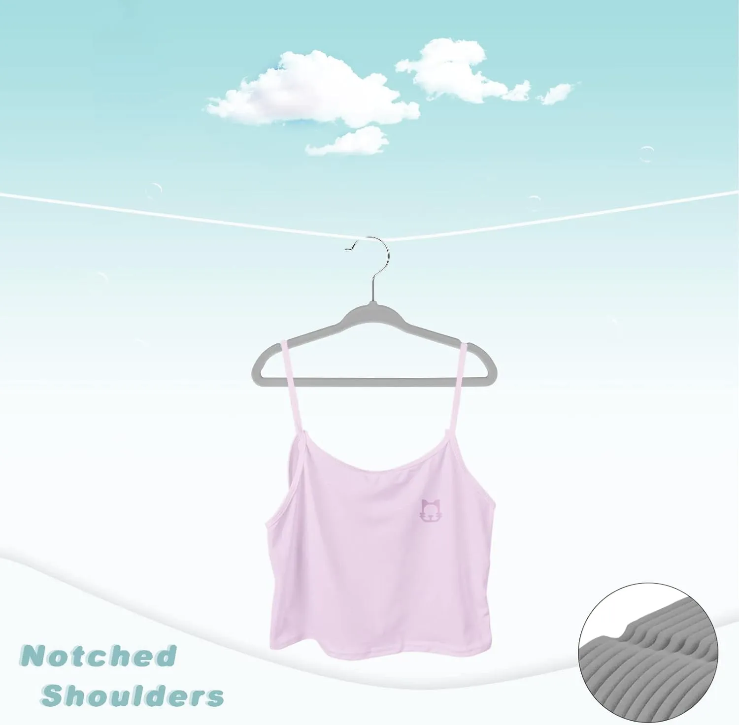 BAGAIL Kids Velvet Hangers 11 Inches Children's Clothes Hangers Non-Slip Baby Hangers for Infant/Toddler (Grey,50pack)