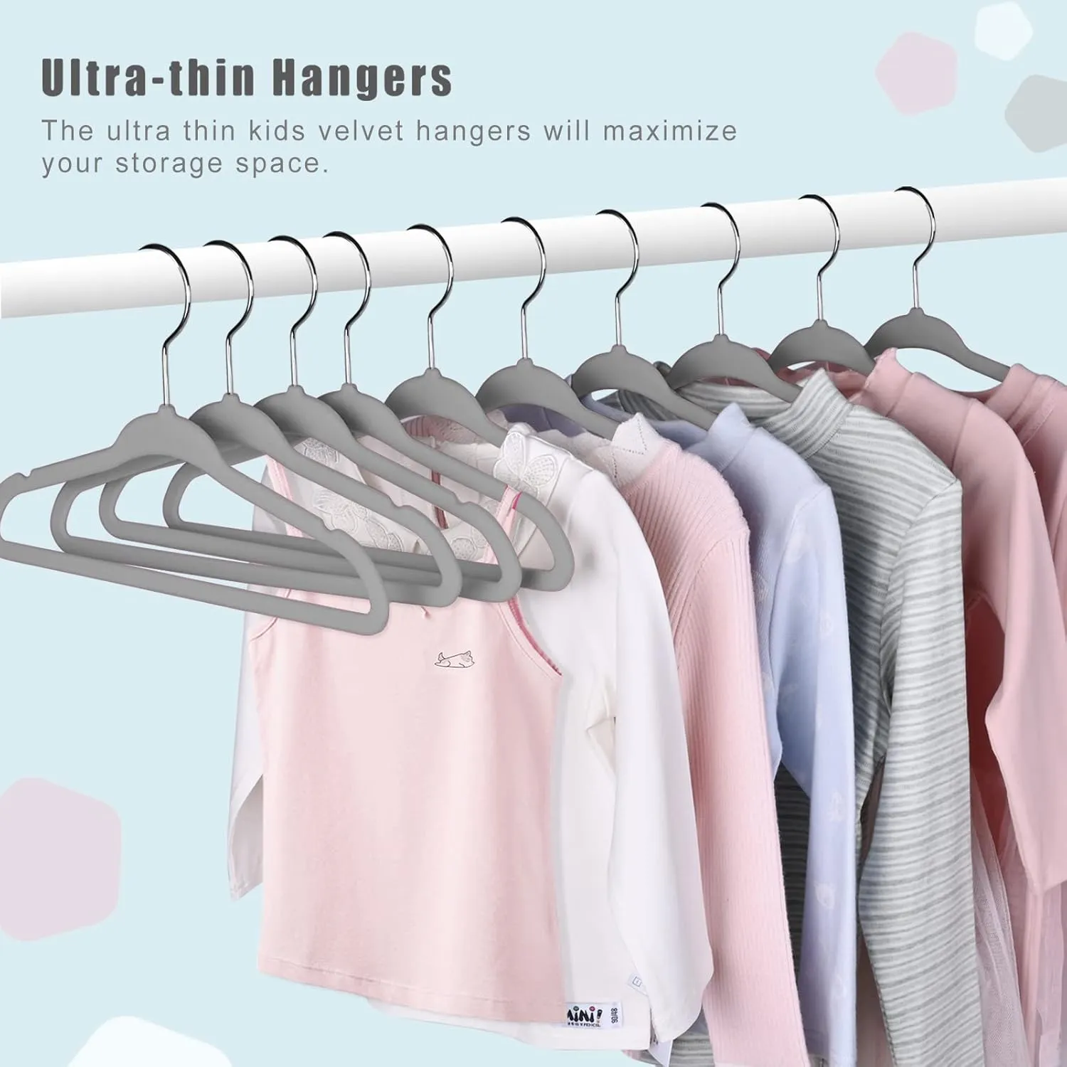 BAGAIL Kids Velvet Hangers 11 Inches Children's Clothes Hangers Non-Slip Baby Hangers for Infant/Toddler (Grey,50pack)