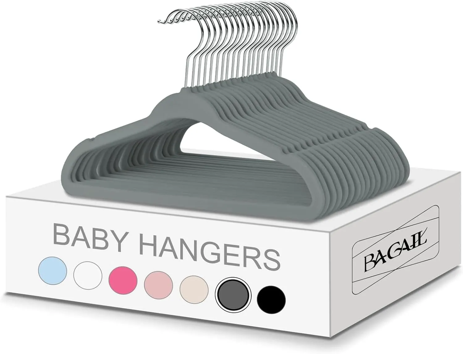 BAGAIL Kids Velvet Hangers 11 Inches Children's Clothes Hangers Non-Slip Baby Hangers for Infant/Toddler (Grey,50pack)