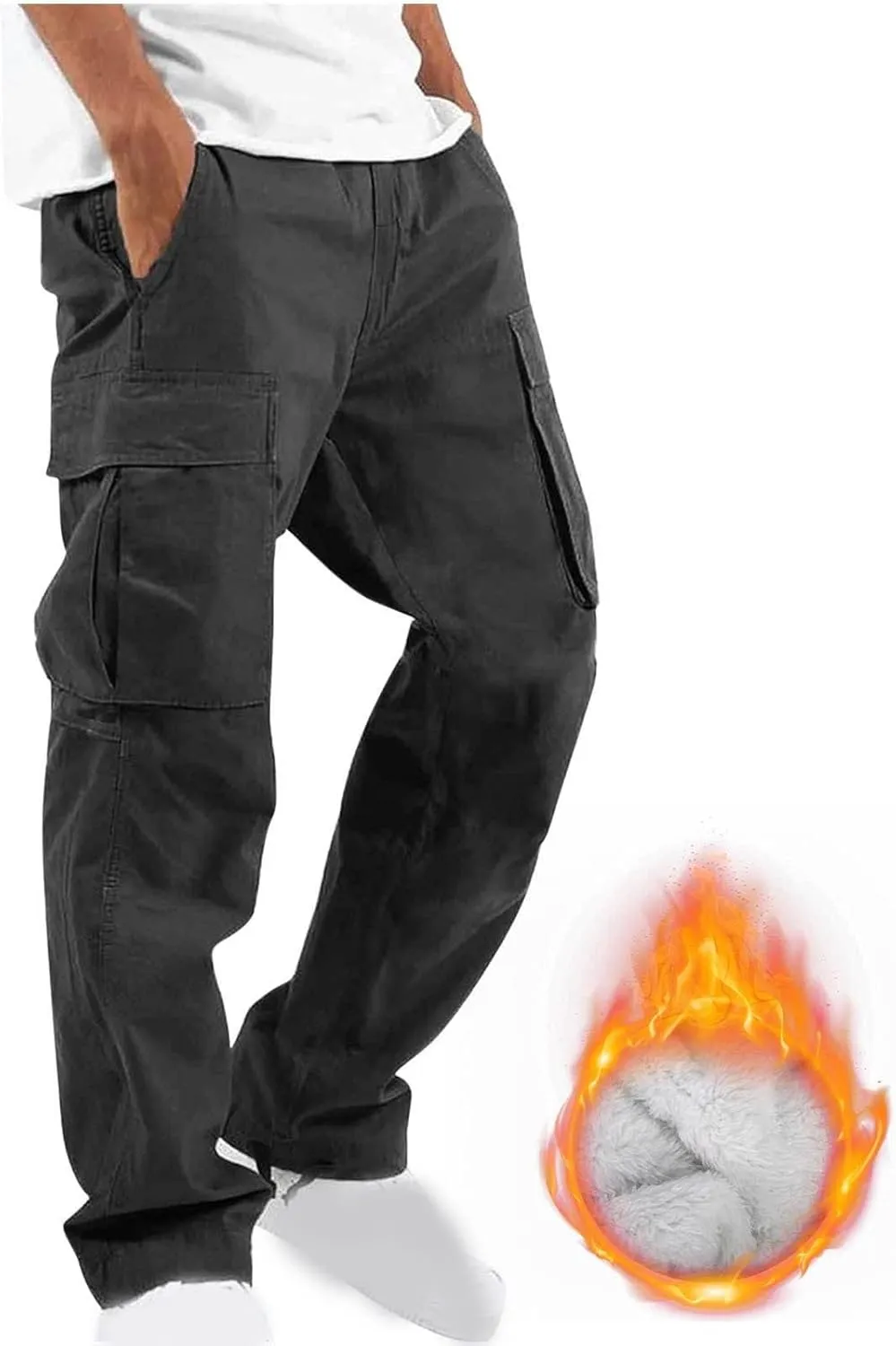 Baggy Cargo Pants Men Streetwear Drawstring Loose Wide Leg Work Pants Outdoor Fitness Straight Jogging Pants