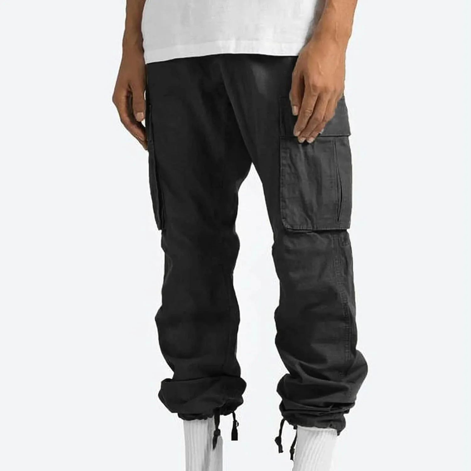 Baggy Cargo Pants Men Streetwear Drawstring Loose Wide Leg Work Pants Outdoor Fitness Straight Jogging Pants