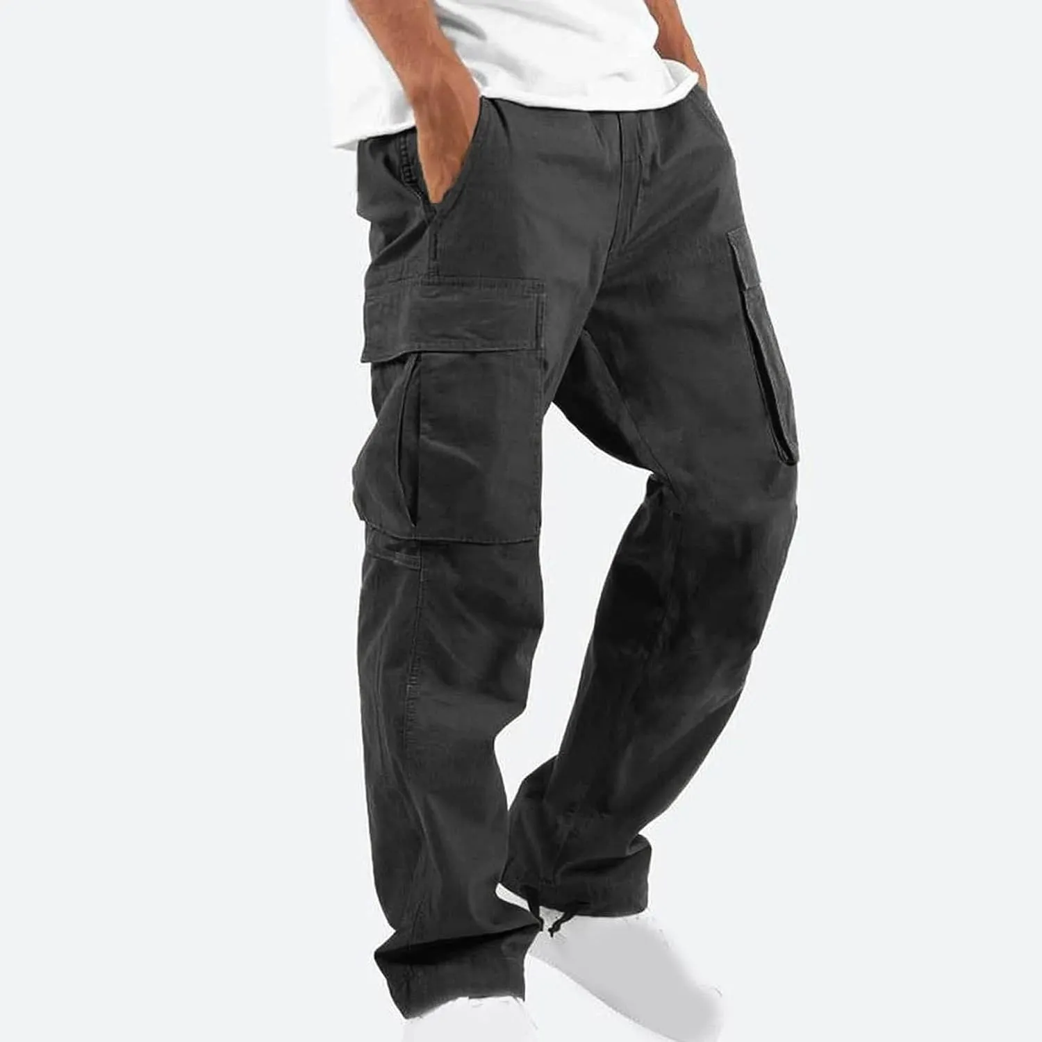 Baggy Cargo Pants Men Streetwear Drawstring Loose Wide Leg Work Pants Outdoor Fitness Straight Jogging Pants