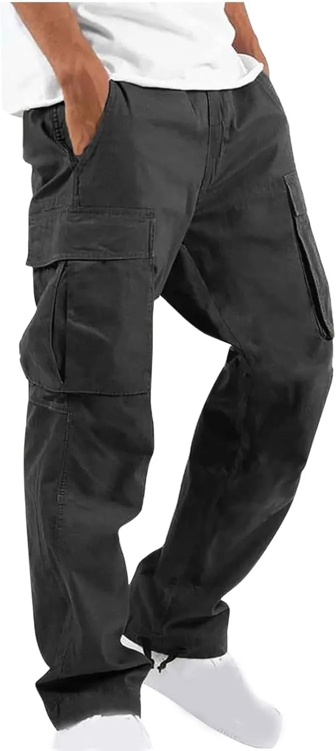 Baggy Cargo Pants Men Streetwear Drawstring Loose Wide Leg Work Pants Outdoor Fitness Straight Jogging Pants