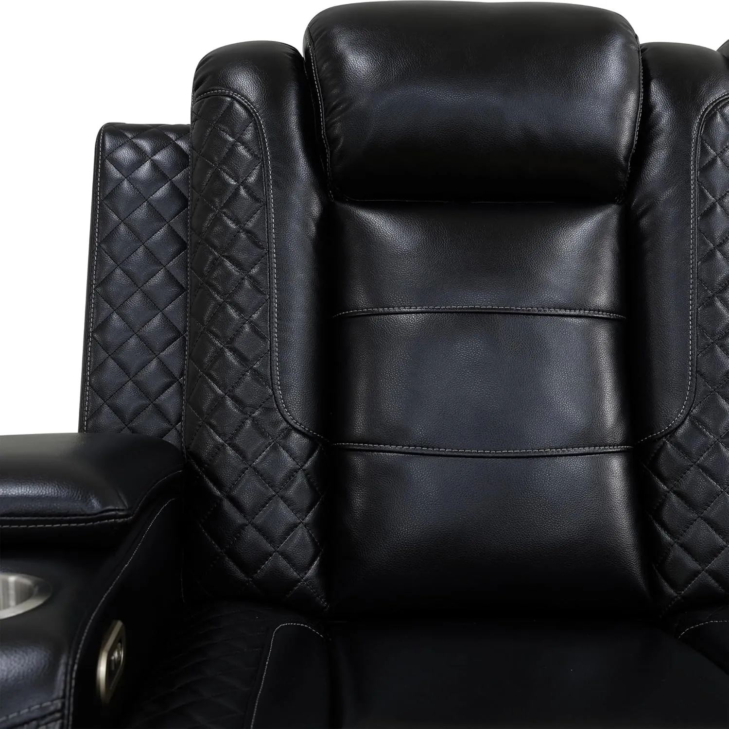 Ball & Cast Power Recliner Sofa Sectional Couch,Breathing Leather Living Room Reclining w/Wireless Chargers LED,Home Theater 3 Seat Couches with Lighting Reversible Coffe Table & Metal Support,Black