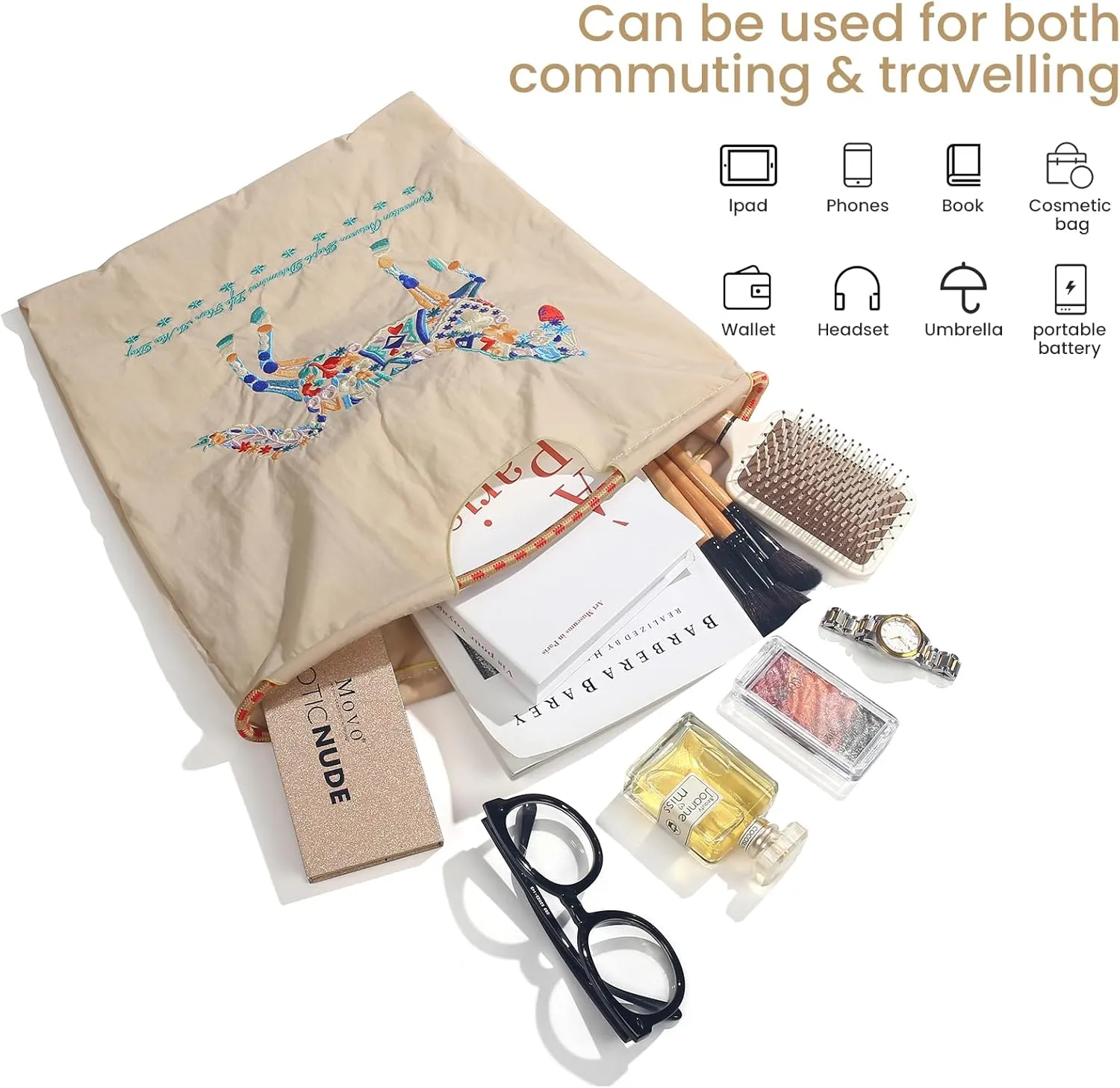 Ball&Chain Women's The Large Tote Bag Nylon Aesthetic Tote Bag for Women Beach Bag Shopping Bags