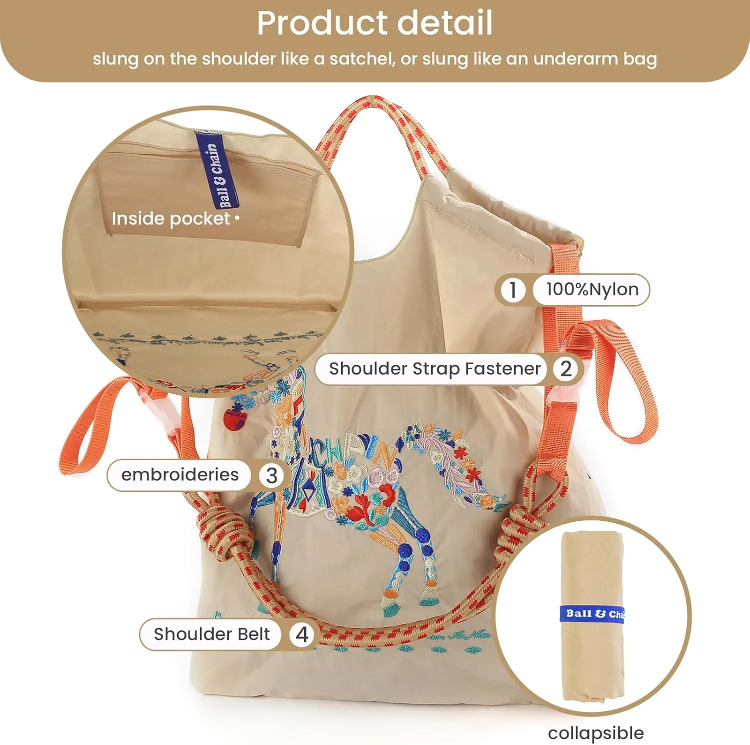 Ball&Chain Women's The Large Tote Bag Nylon Aesthetic Tote Bag for Women Beach Bag Shopping Bags