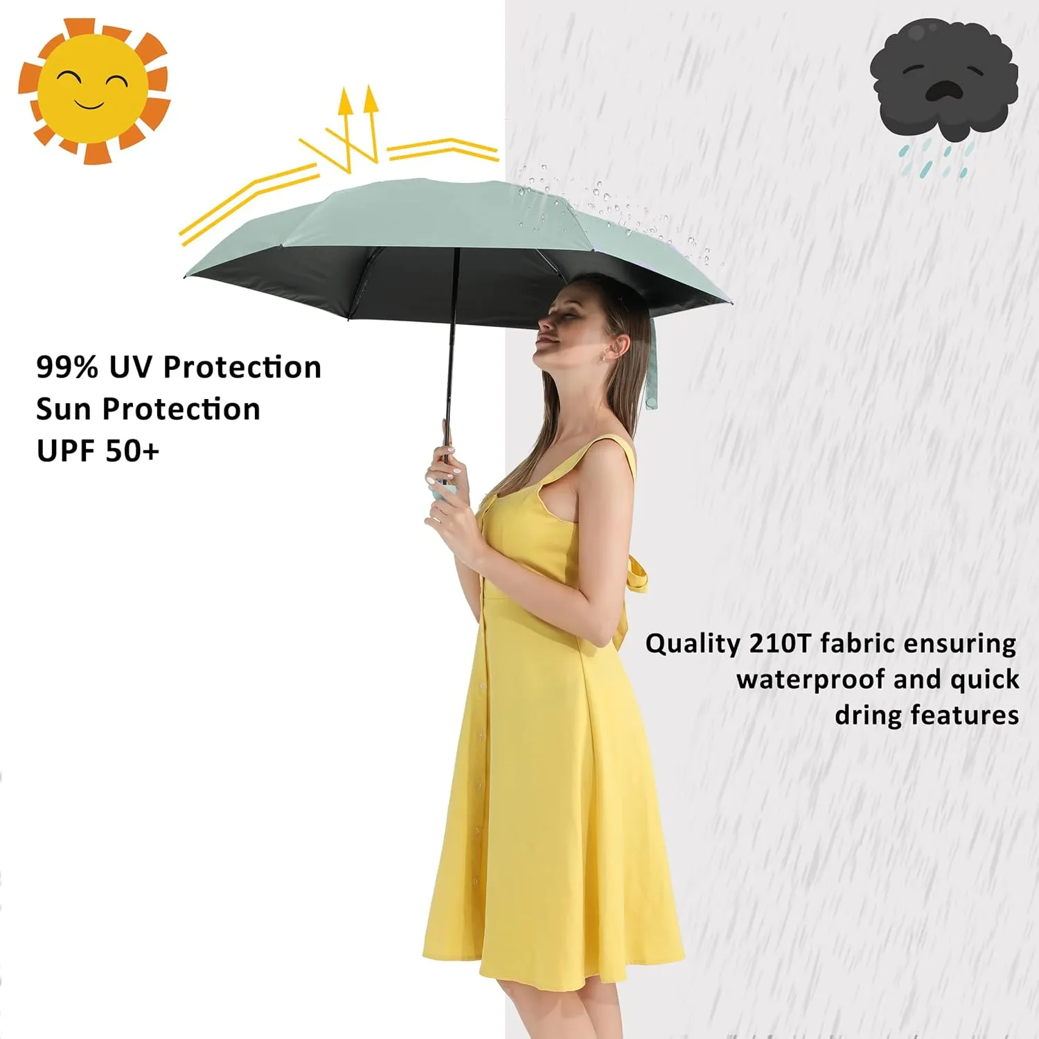 BAODINI Small UV Protection Travel Umbrella Compact for Rain and Sun UPF 50  Windproof Portable 42 inch Umbrella for Women and Men