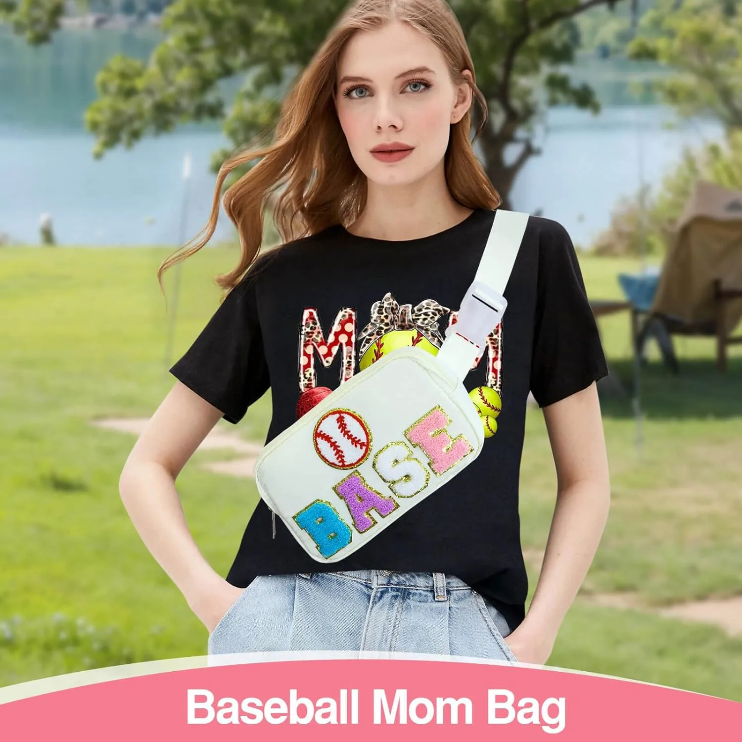 Baseball Mom Bag, Softball Purse Fanny Waist Pack For Mother's Day Christmas Birthday Gifts, Fashion Women Crossbody Belt Bags Baseball Moms Travel Accessories, White