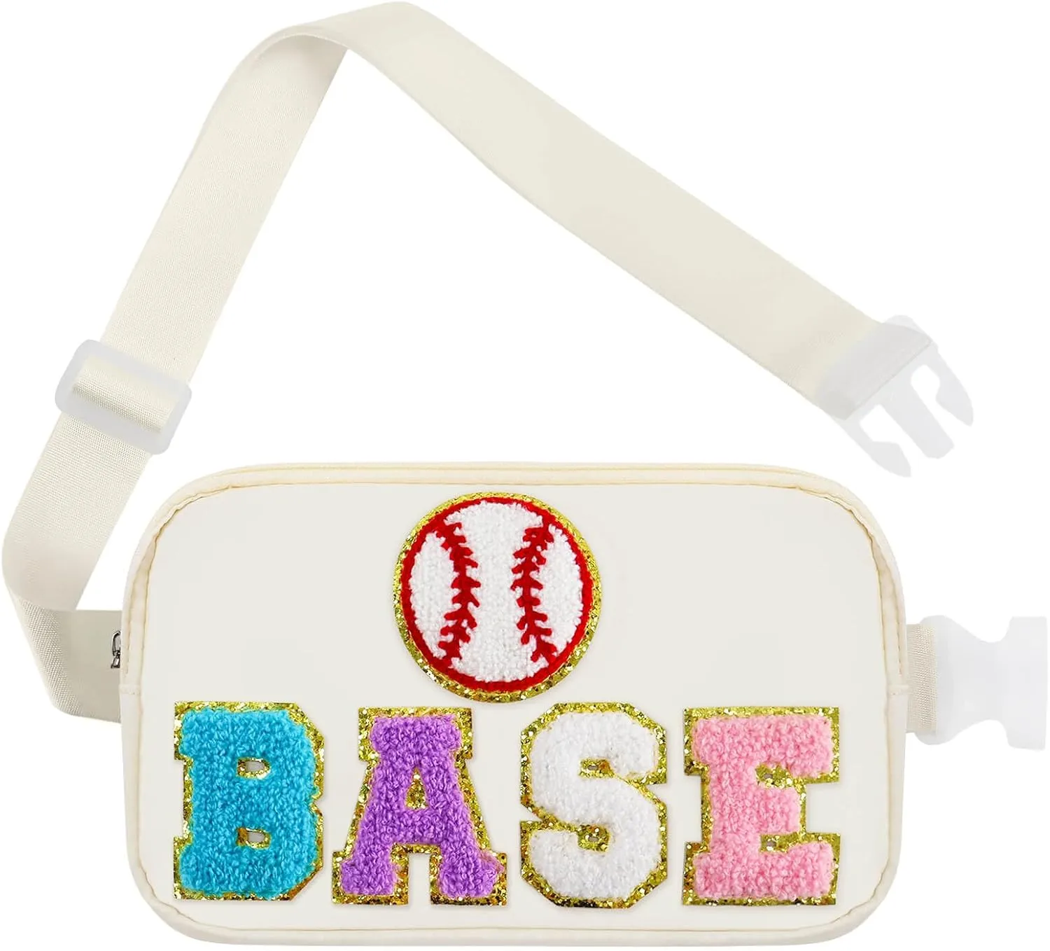 Baseball Mom Bag, Softball Purse Fanny Waist Pack For Mother's Day Christmas Birthday Gifts, Fashion Women Crossbody Belt Bags Baseball Moms Travel Accessories, White