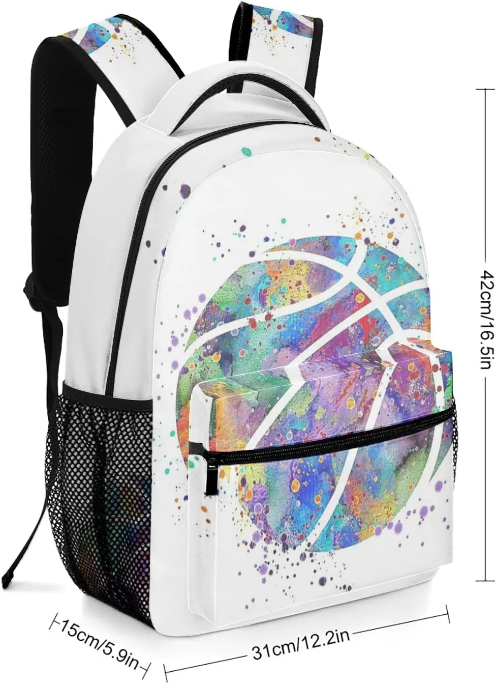 Basketball Watercolor Art Backpack Personalized Name Waterproof Travel Bag for Boys Girls Gift