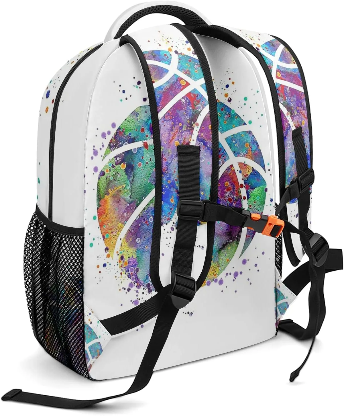 Basketball Watercolor Art Backpack Personalized Name Waterproof Travel Bag for Boys Girls Gift