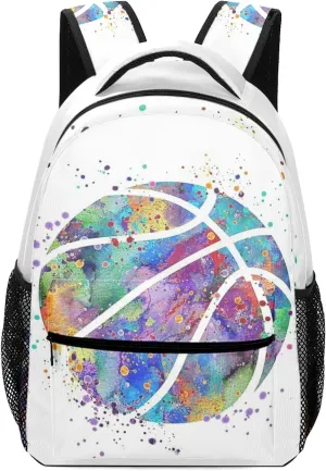 Basketball Watercolor Art Backpack Personalized Name Waterproof Travel Bag for Boys Girls Gift