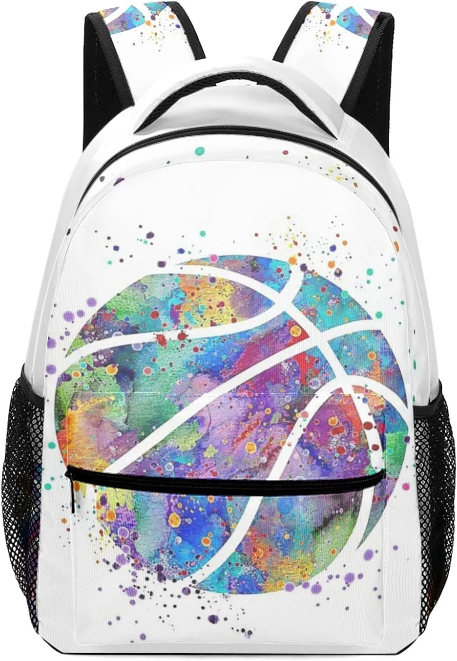 Basketball Watercolor Art Backpack Personalized Name Waterproof Travel Bag for Boys Girls Gift