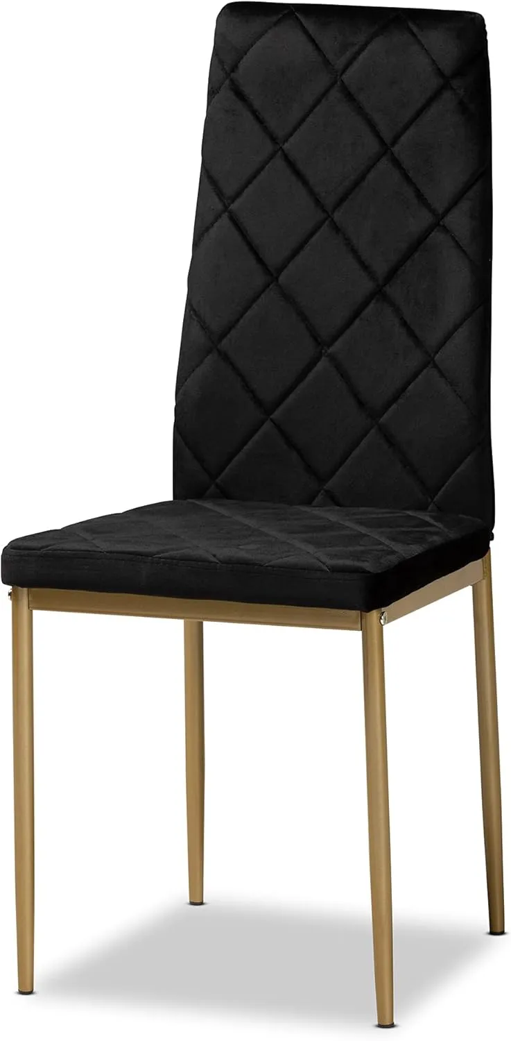 Baxton Studio Blaise Modern Luxe and Glam Black Velvet Fabric Upholstered and Gold Finished Metal 4-Piece Dining Chair Set