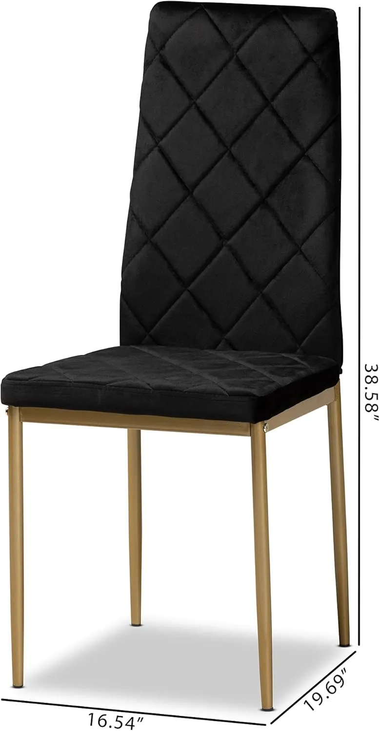 Baxton Studio Blaise Modern Luxe and Glam Black Velvet Fabric Upholstered and Gold Finished Metal 4-Piece Dining Chair Set