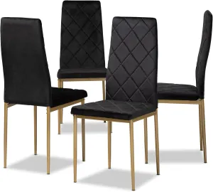 Baxton Studio Blaise Modern Luxe and Glam Black Velvet Fabric Upholstered and Gold Finished Metal 4-Piece Dining Chair Set