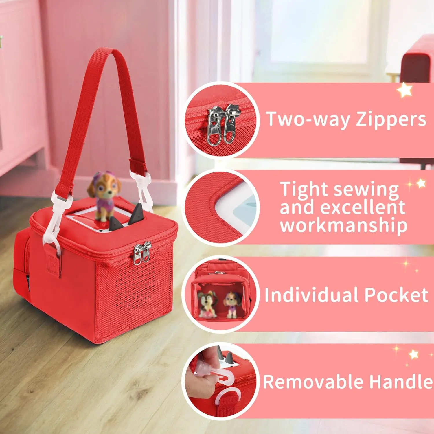 Beautyflier Carrying Case Compatible with Toniebox Audio Player Starter Set, Storage Bag Organizer for Creative Tonies Figures, Tote Bag for Kids Toniebox Starter Set, 3-6 Years Kids Gift (Orange Red)