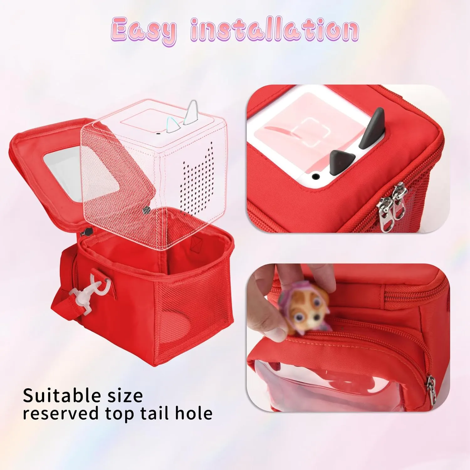 Beautyflier Carrying Case Compatible with Toniebox Audio Player Starter Set, Storage Bag Organizer for Creative Tonies Figures, Tote Bag for Kids Toniebox Starter Set, 3-6 Years Kids Gift (Orange Red)