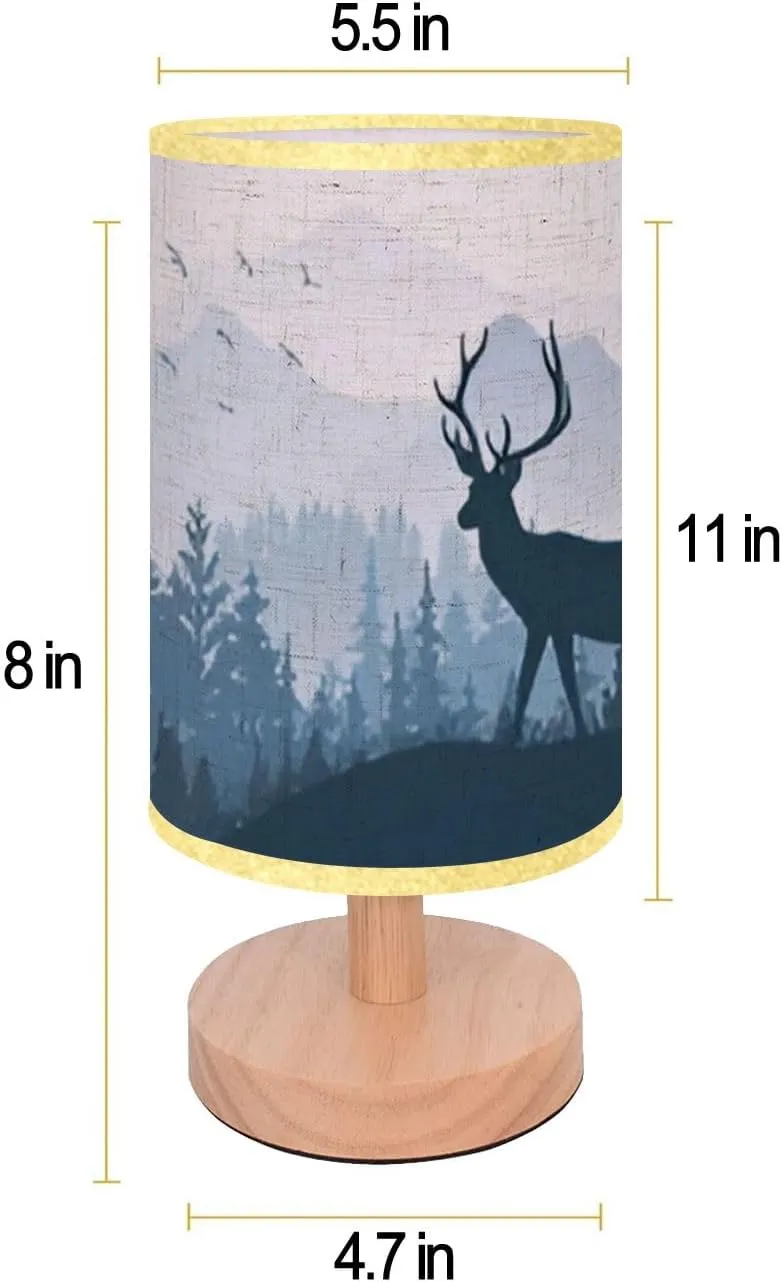 Bedside Desk Lamps, Minimalist Silhouette deer standing grass hill Mountains forest Magical misty Nightstand lamps, Small Table Lamp for Nursery Girls Kids Bedroom Classroom Living Room Dorm Decor