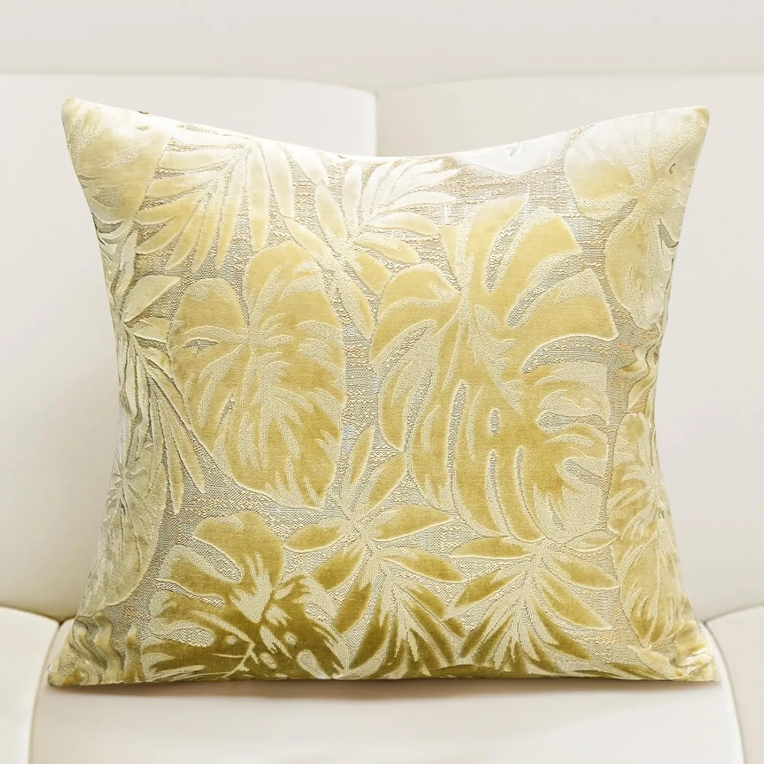 Beige Monstera Leaf Velvet Throw Pillow Cover Leaf Cushion Case Modern Zippered Pillowcase for Sofa Couch Bedroom Living Room Chair 20 x 20 Inch Beige