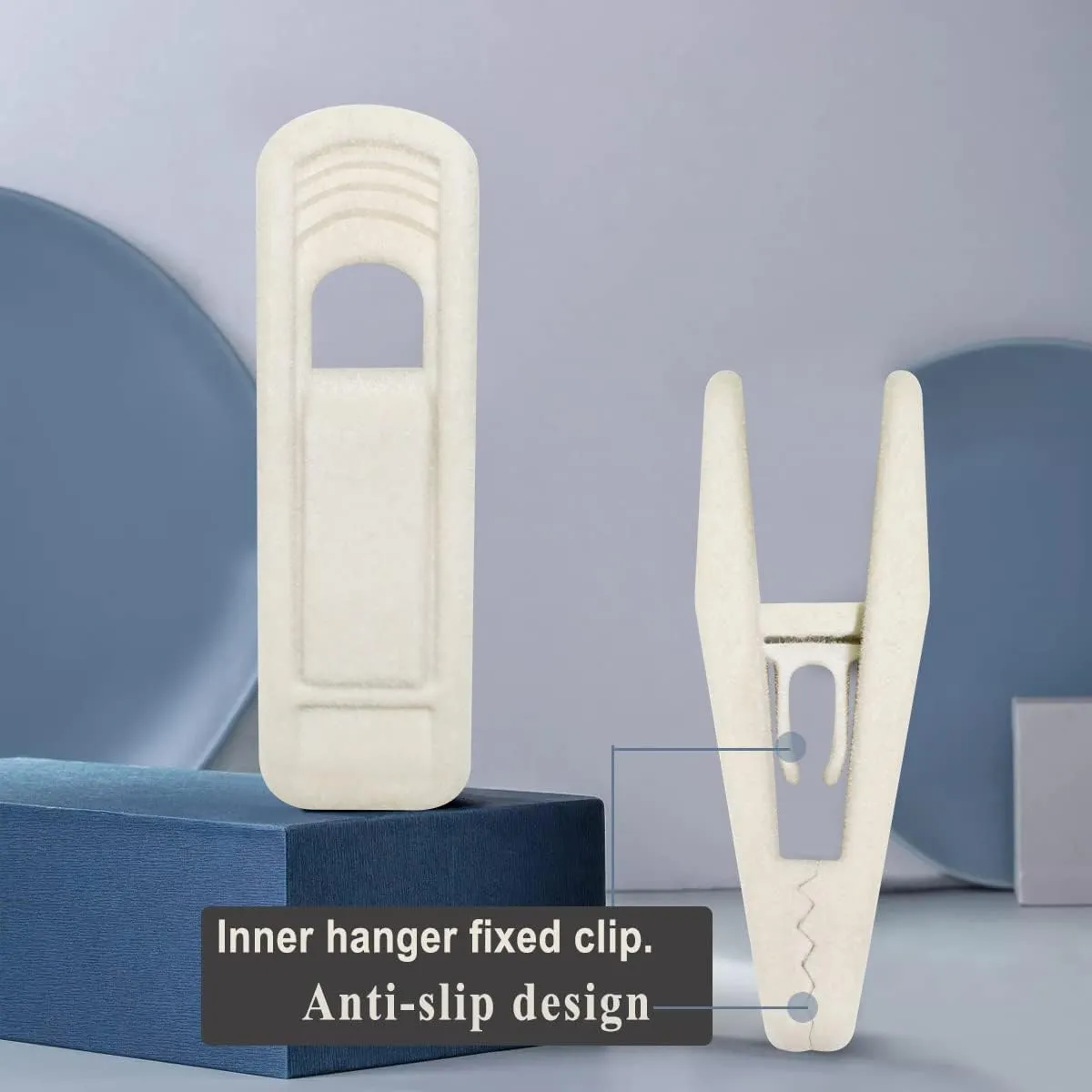 Beige Velvet Hanger Clips (60-Pack), Non-Slip Velvet Clip Work Perfectly for Ivory/Beige Velvet Hangers, Pant Skirt Hanger Velvet Clips Fit for Velvet Clothes Hangers