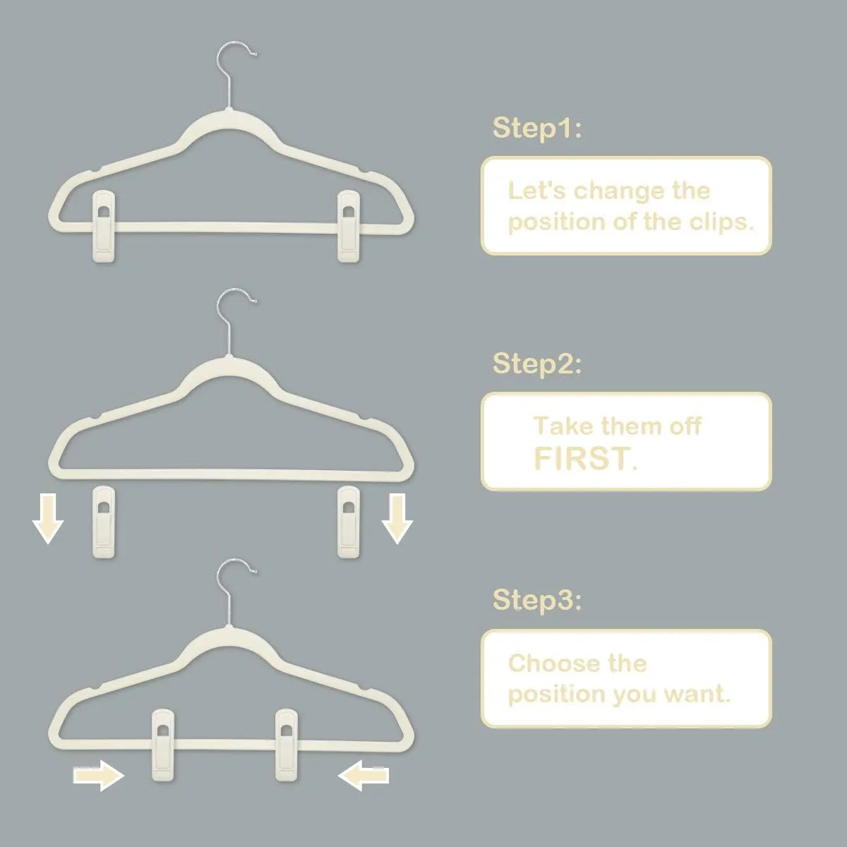 Beige Velvet Hanger Clips (60-Pack), Non-Slip Velvet Clip Work Perfectly for Ivory/Beige Velvet Hangers, Pant Skirt Hanger Velvet Clips Fit for Velvet Clothes Hangers
