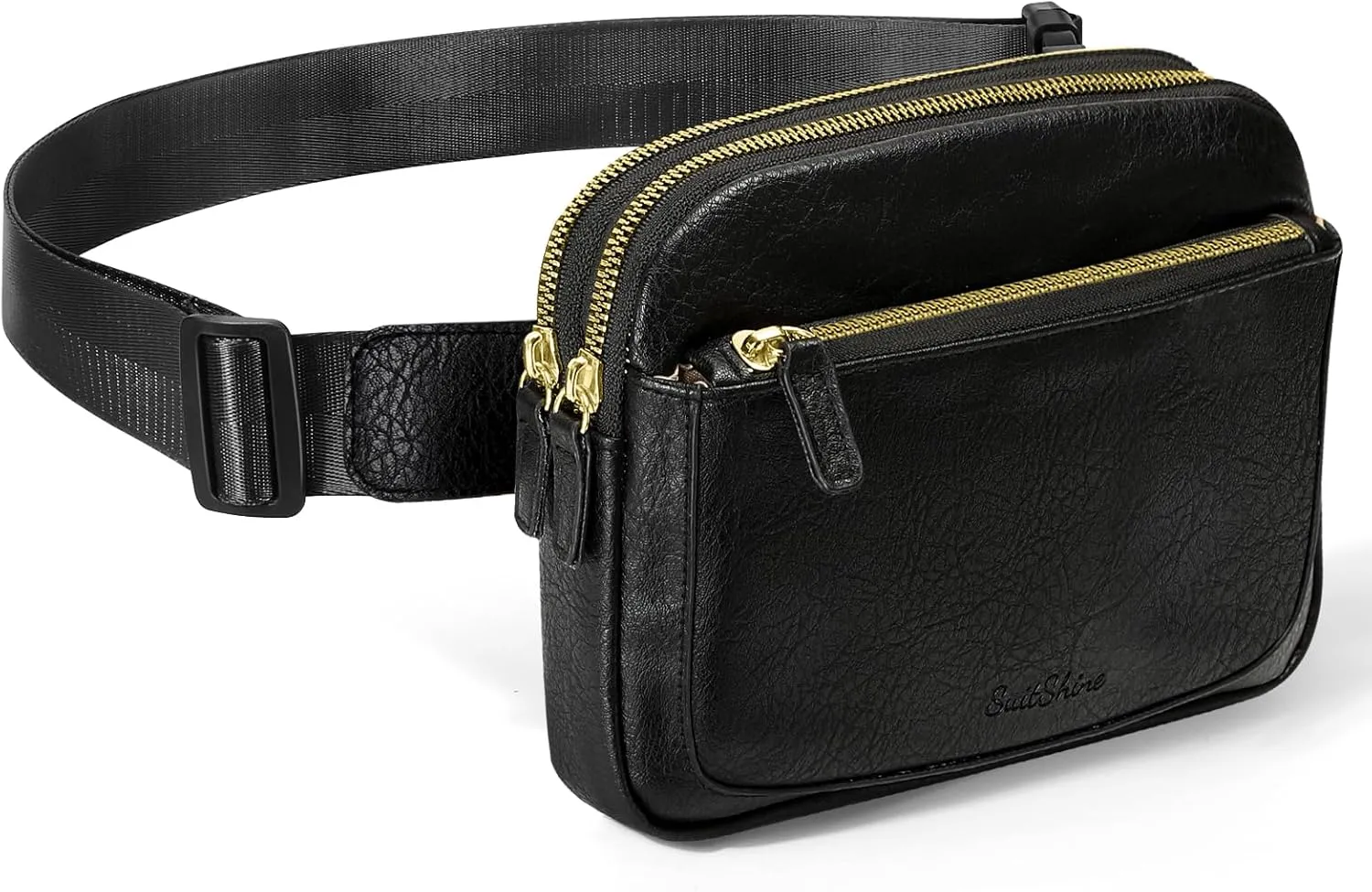 Belt Bag,Vegan Leather Fanny Pack for Women and Men (Dull black)