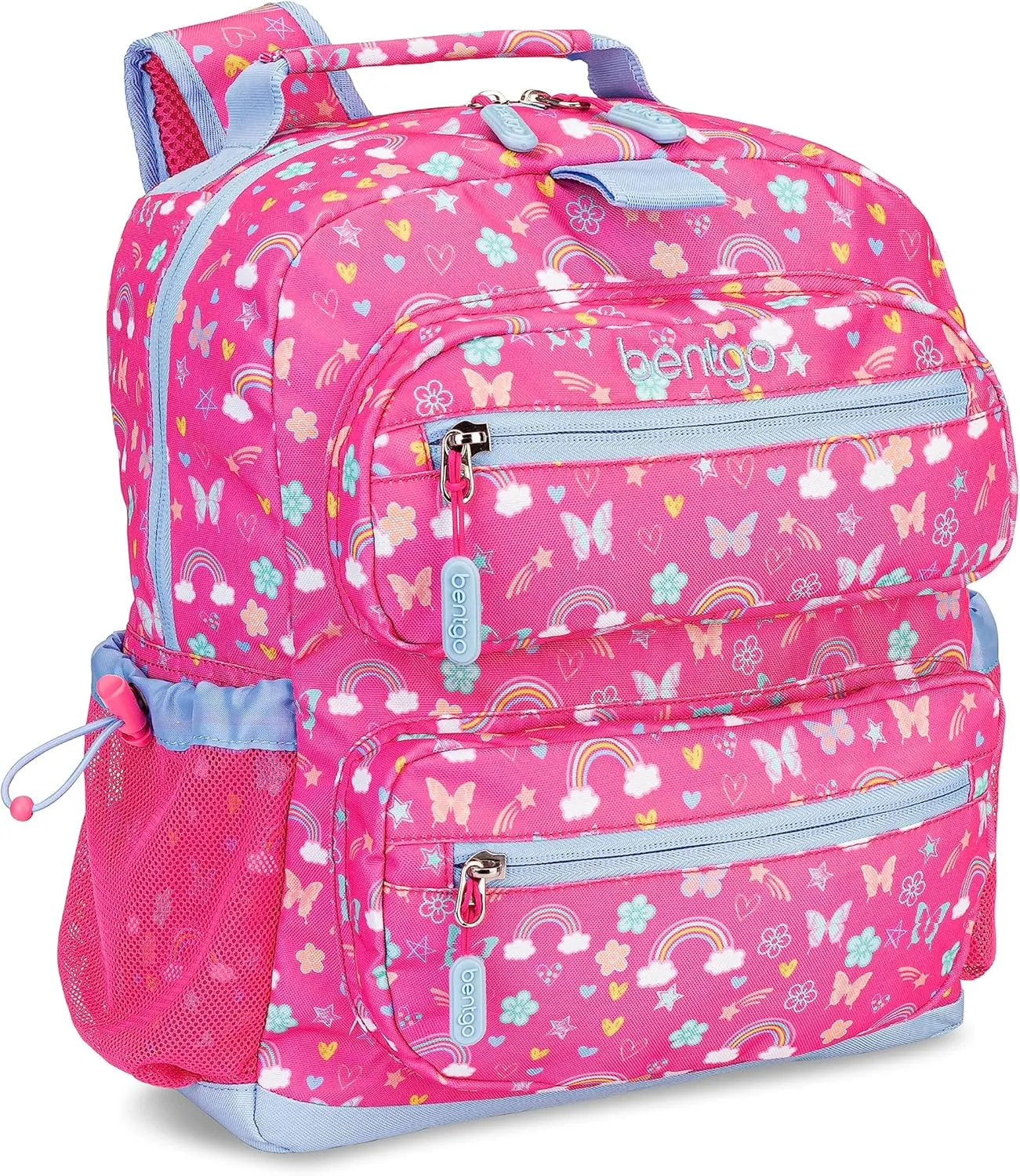 Bentgo Kids Backpack - Lightweight 14” Backpack in Fun Prints for School, Travel, & Daycare, Ideal for Ages 4 , Roomy Interior, Durable & Water-Resistant Fabric, & Loop for Lunch Bag (Rainbows)