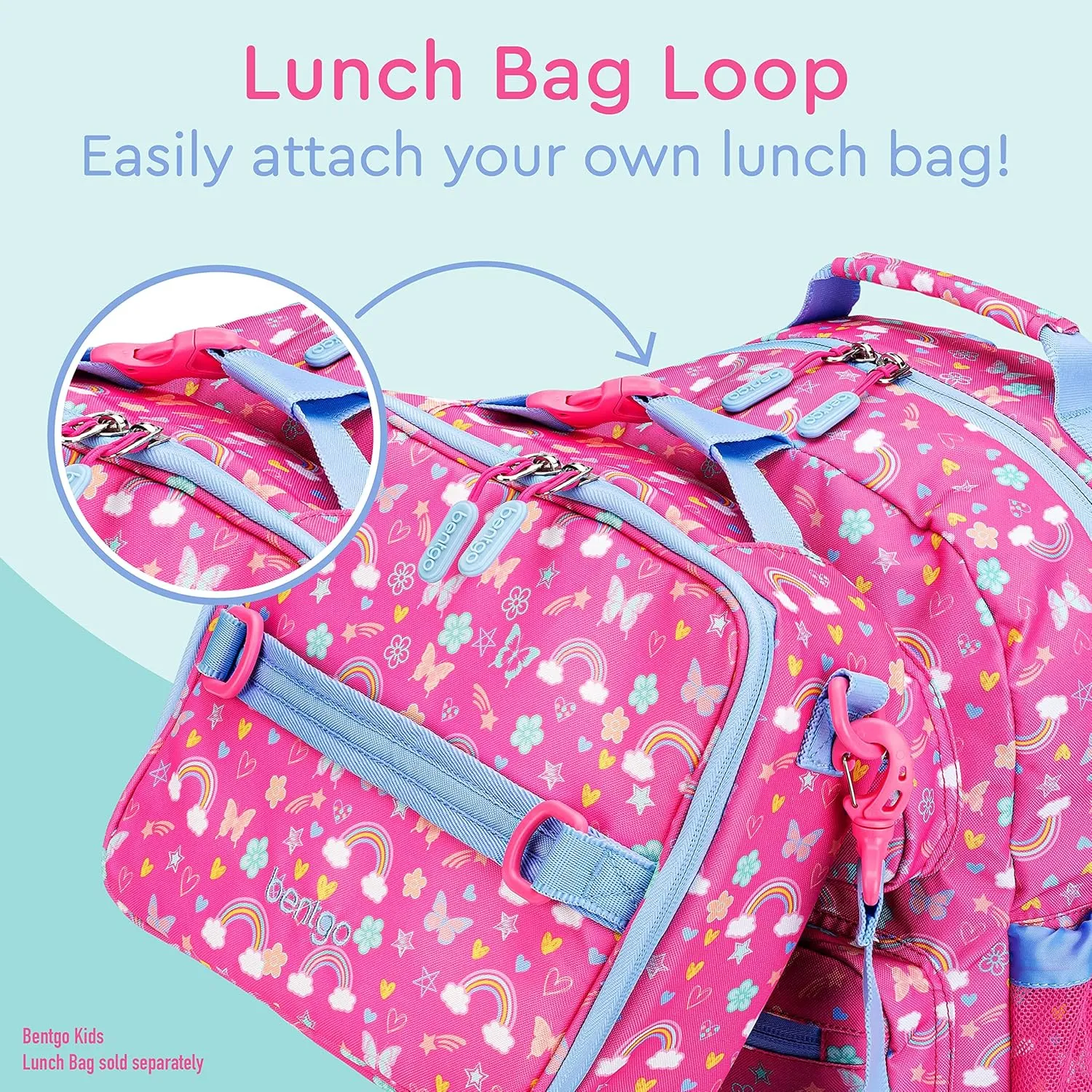 Bentgo Kids Backpack - Lightweight 14” Backpack in Fun Prints for School, Travel, & Daycare, Ideal for Ages 4 , Roomy Interior, Durable & Water-Resistant Fabric, & Loop for Lunch Bag (Rainbows)