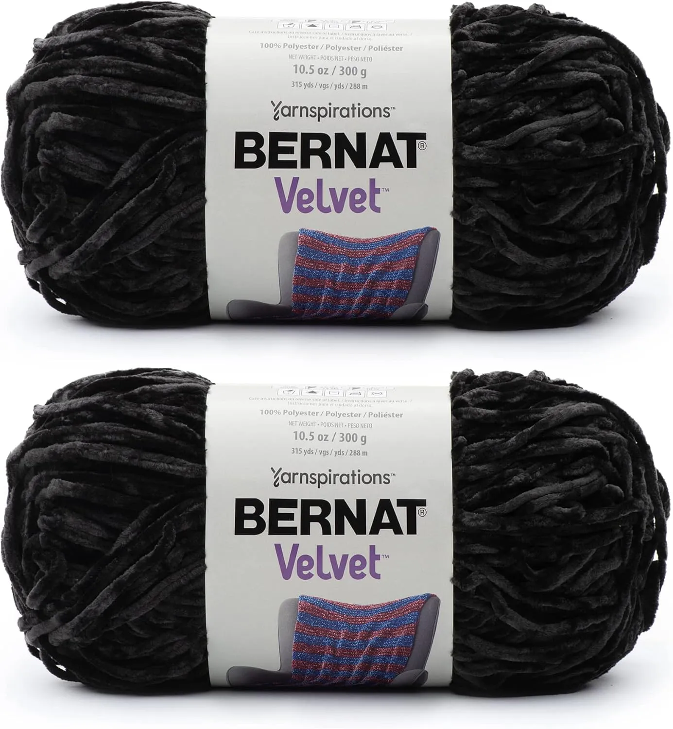 Bernat Velvet Blackbird Yarn - 2 Pack of 300g/10.5oz - Polyester - 5 Bulky - 315 Yards - Knitting/Crochet