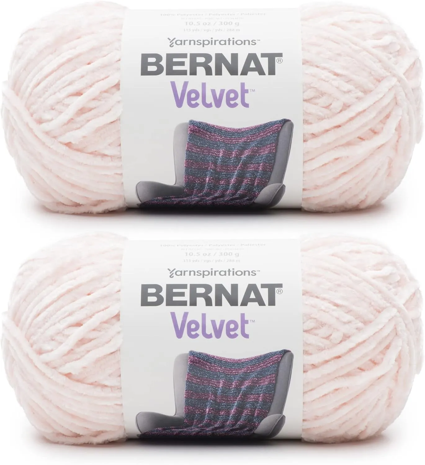 Bernat Velvet Blush Pink Yarn - 2 Pack of 300g/10.5oz - Polyester - 5 Bulky - 315 Yards - Knitting/Crochet