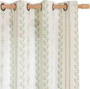 BGment Green Curtains Spring Leaf Floral Print Cottage Core Botanical Curtains for Living Room Light Filtering Curtain 84 Inch Long for Farmhouse Rustic, Each 52 Inch Wide, 2 Panels Set