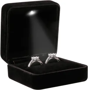 Big Size Velvet Metal Glossy with LED Jewelry Gift Box for Proposal, Engagement, Wedding - Suitable for a pair of rings