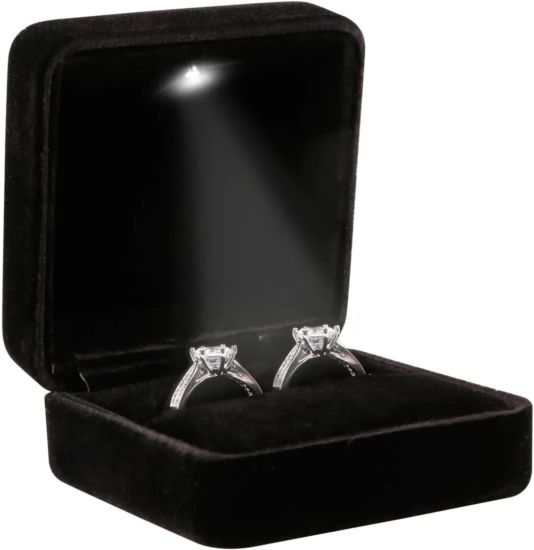Big Size Velvet Metal Glossy with LED Jewelry Gift Box for Proposal, Engagement, Wedding - Suitable for a pair of rings