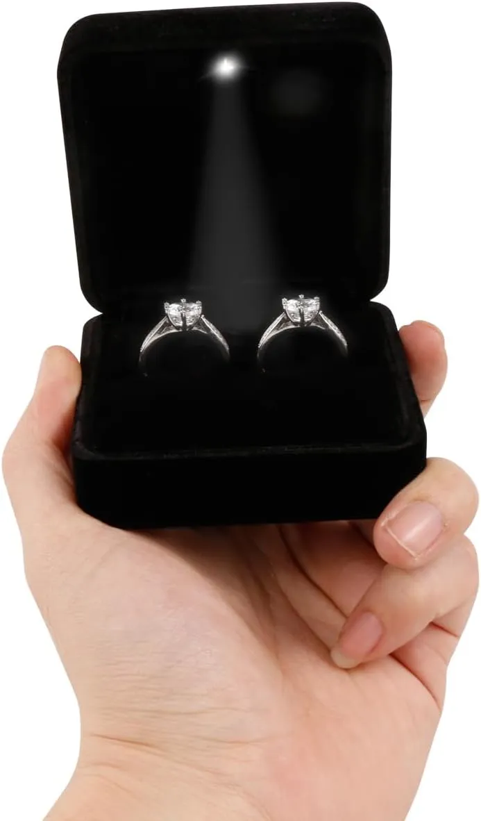 Big Size Velvet Metal Glossy with LED Jewelry Gift Box for Proposal, Engagement, Wedding - Suitable for a pair of rings