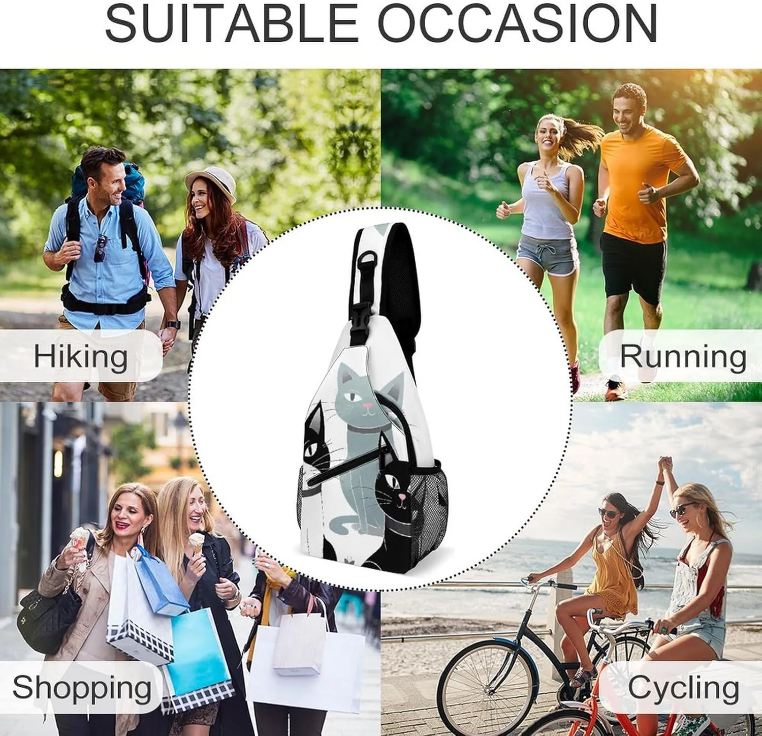 Black And White Cats Sling Bag Crossbody Bags Cross Body Bag Fanny Packs Chest Bags Sling Purses for Travel
